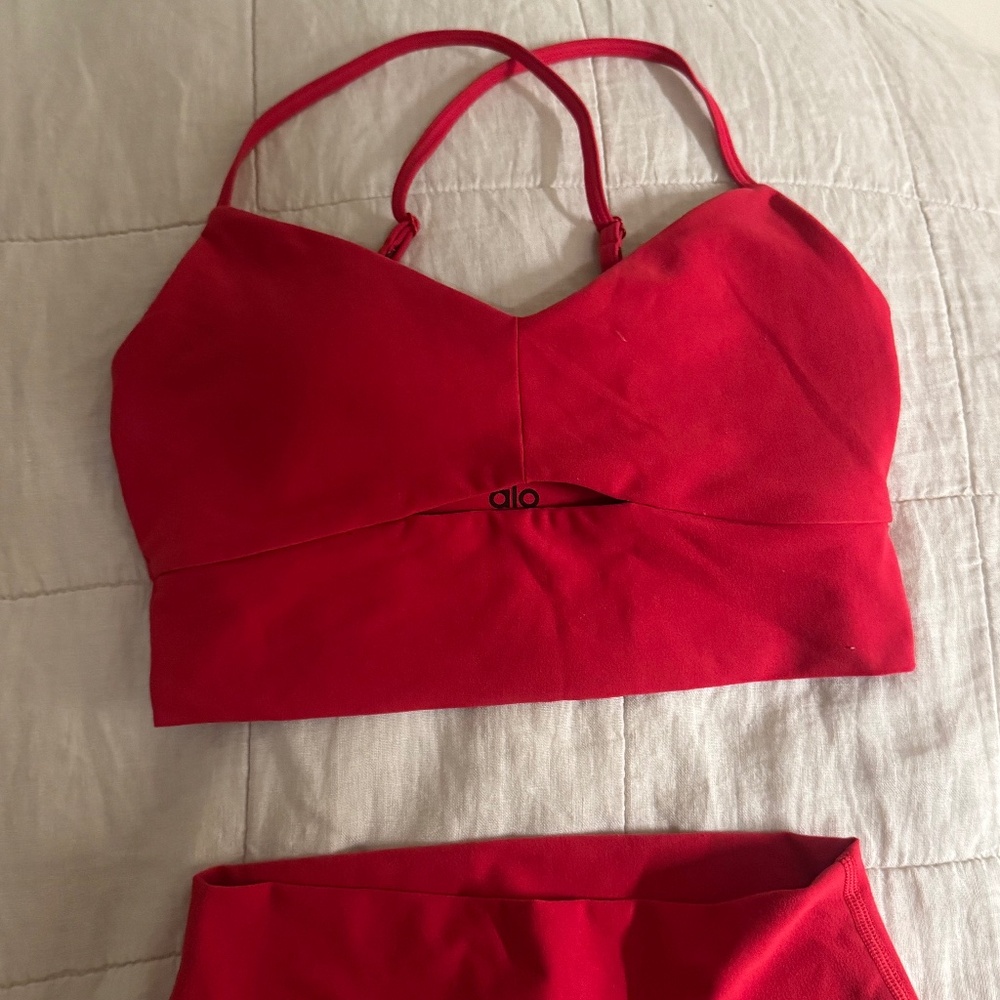 Alo “Alosoft highlight bra” in bold red